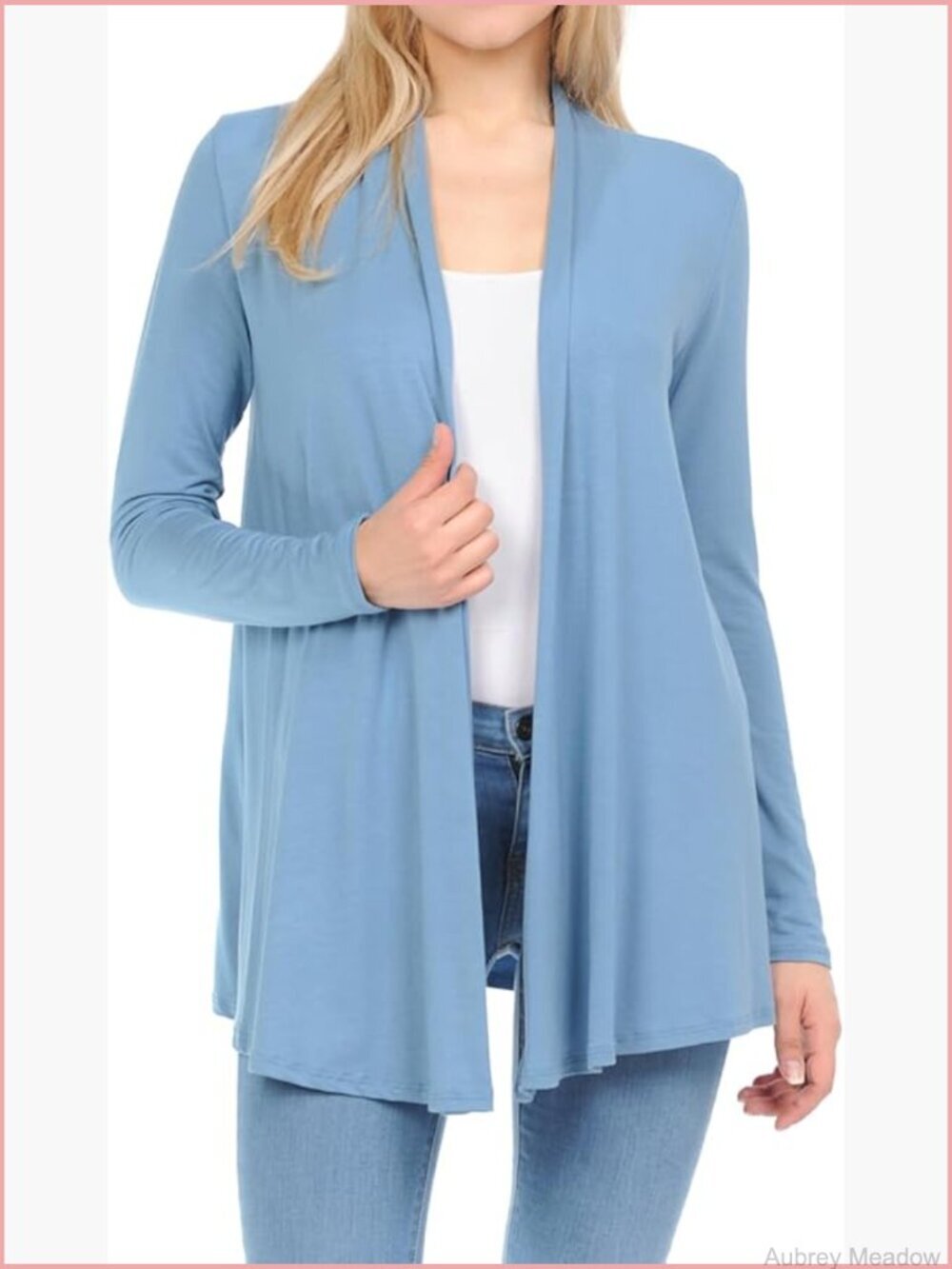 Long Sleeve Open Front Cardigan Drapey Soft Knit Pull On